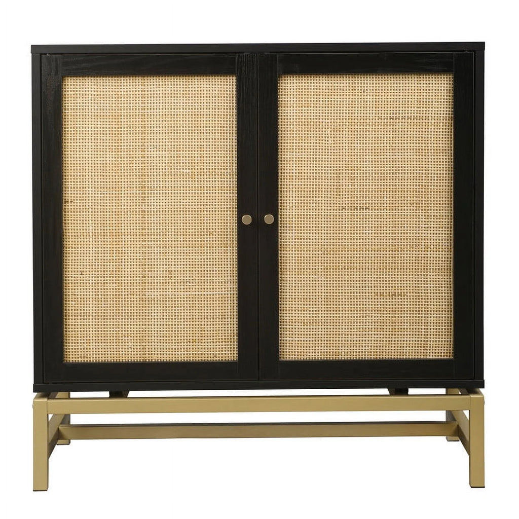 Black Set of 2 Rattan 2 Door Cabinet Q733369