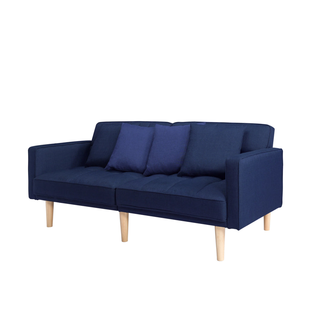 71.3 inch Futon Sofa Bed Convertible Sleeper Couch with 2 Pillows Navy Blue J175319