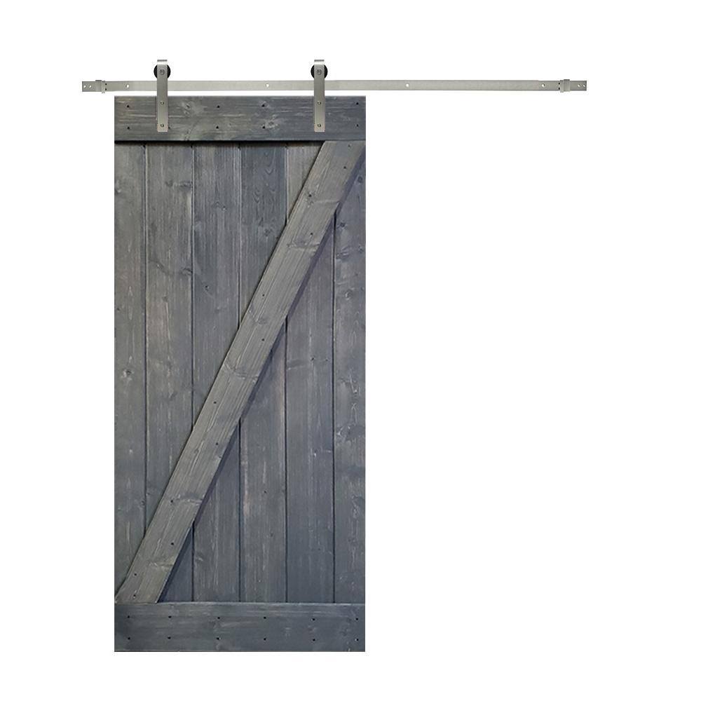 Gray Knotty Pine Wood Interior Sliding Barn Door with Hardware Kit O1628
