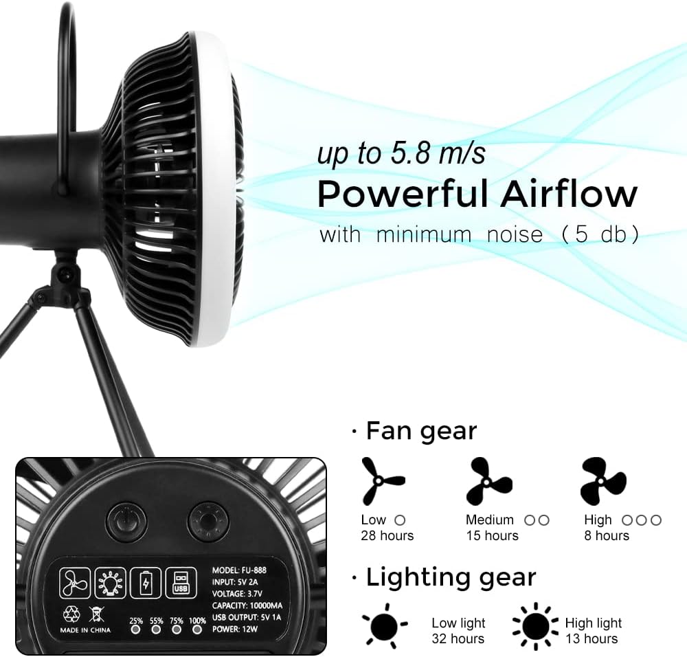 Camping Fan with LED Lantern, USB Desk Fan, Pack of 2 U774
