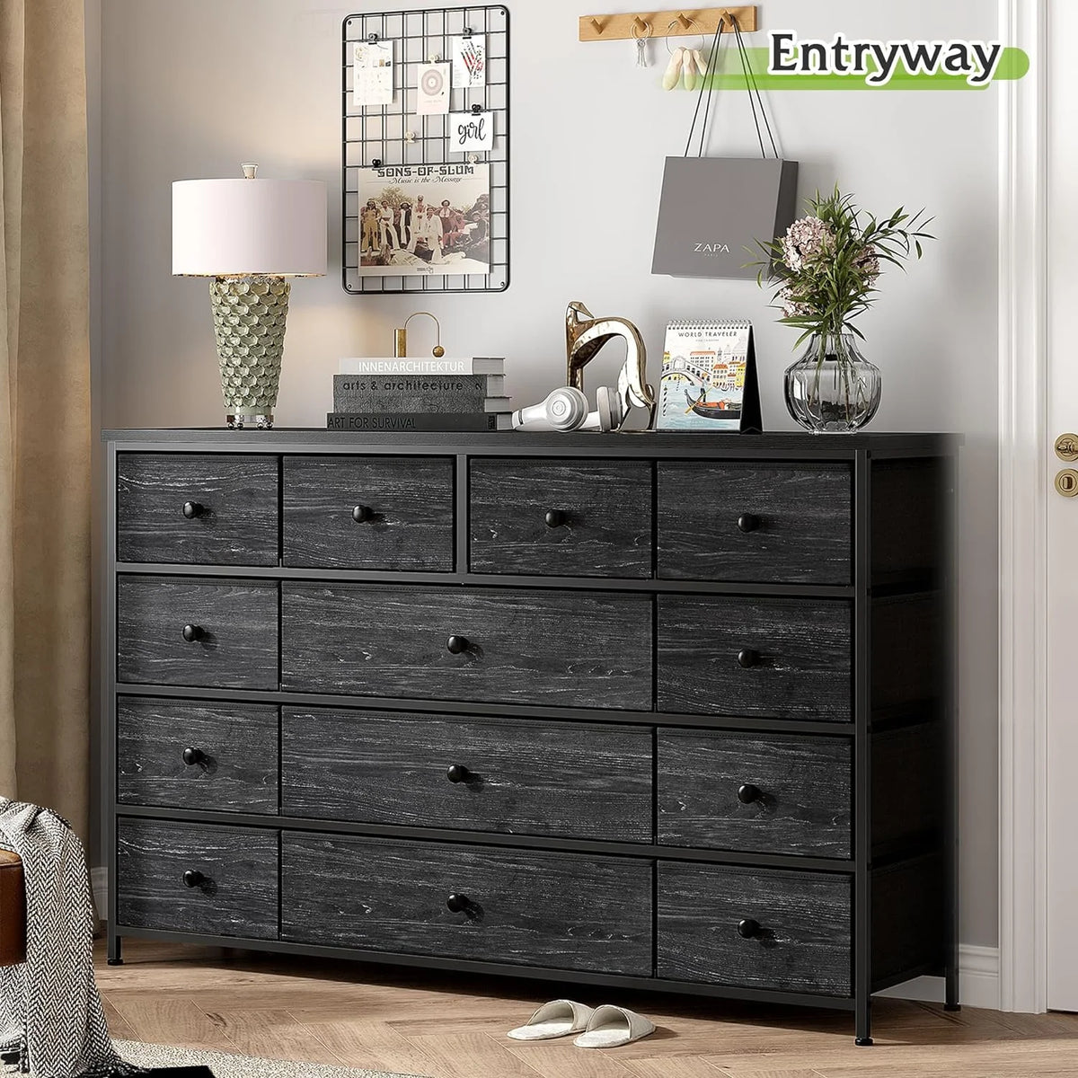 Black 13 Drawer Fabric Dresser TV Stand K2764