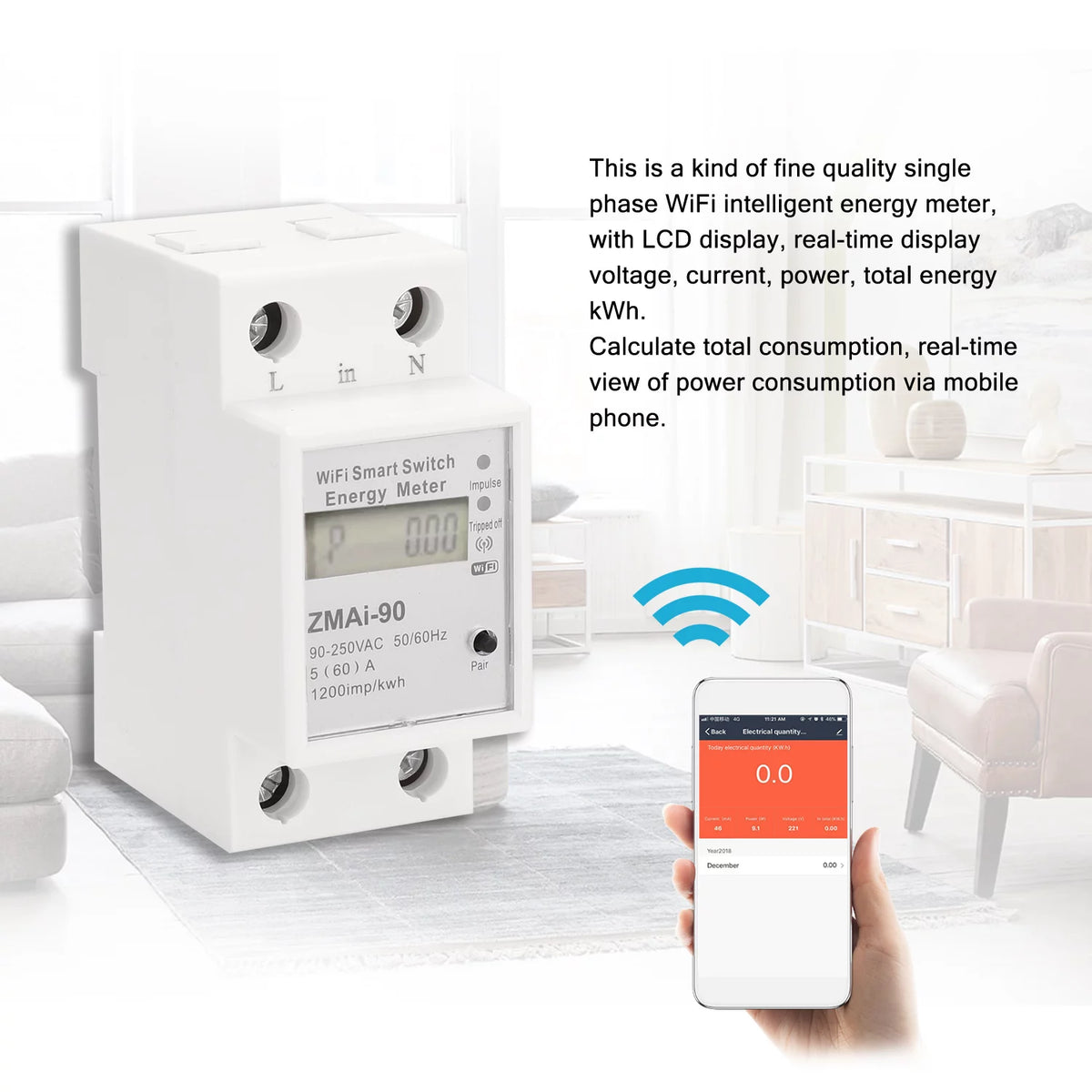 Single-Phase Din Rail Wifi Energy Meter C3409