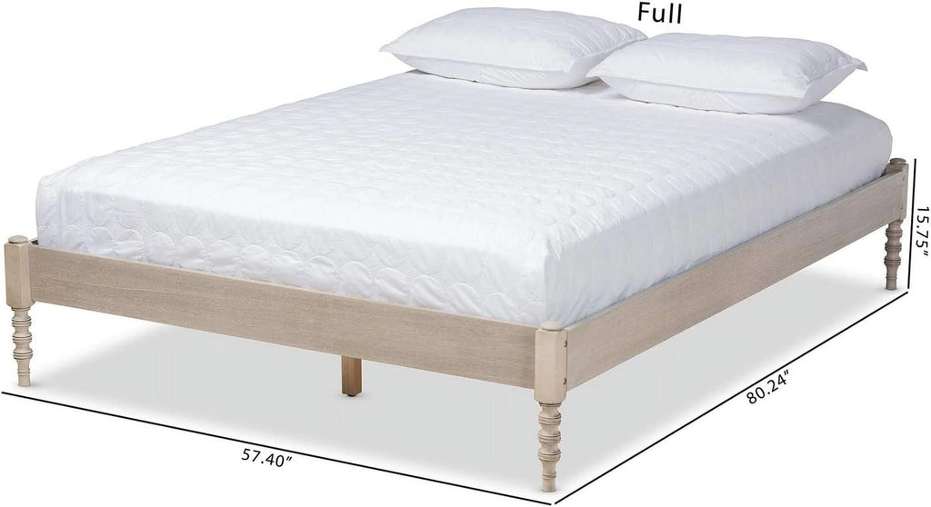 Antique White Oak Wood Queen Size Platform Bed Frame Z4038