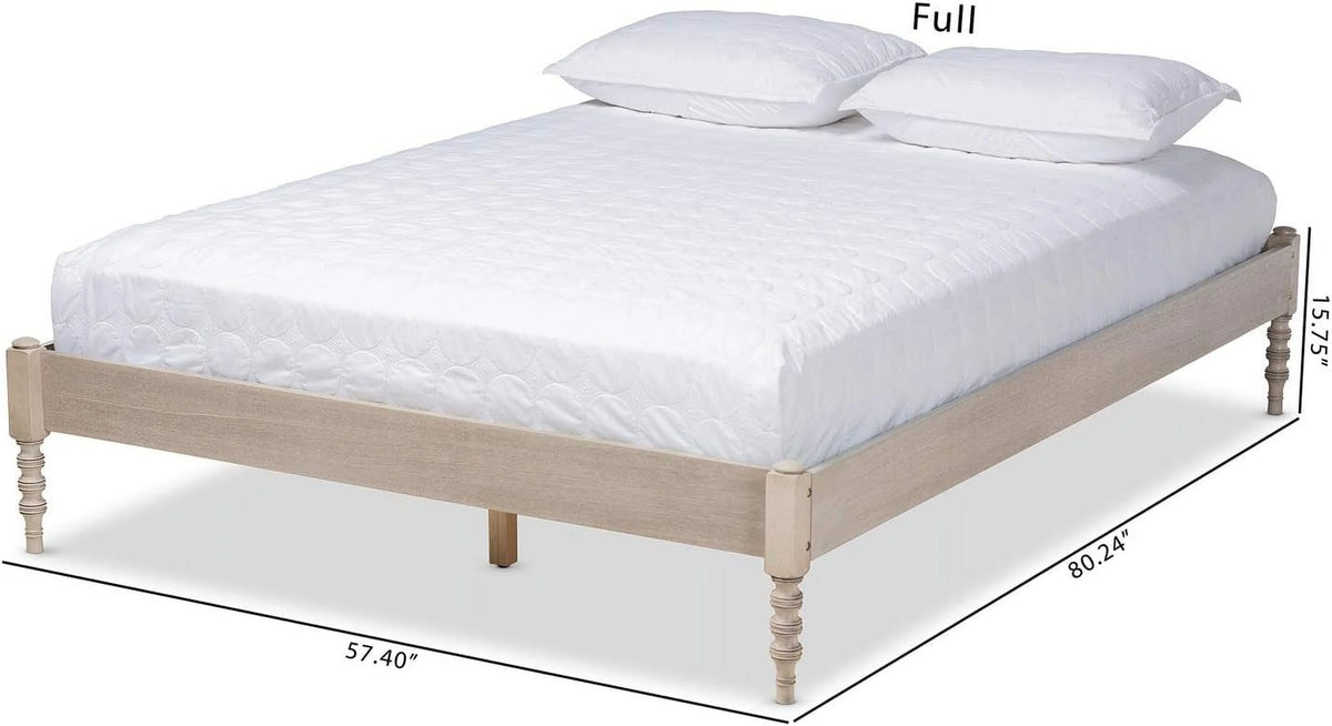 Antique White Oak Wood Queen Size Platform Bed Frame Z4038