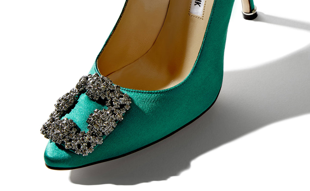 Green Satin Jewel Buckle Pumps D61370