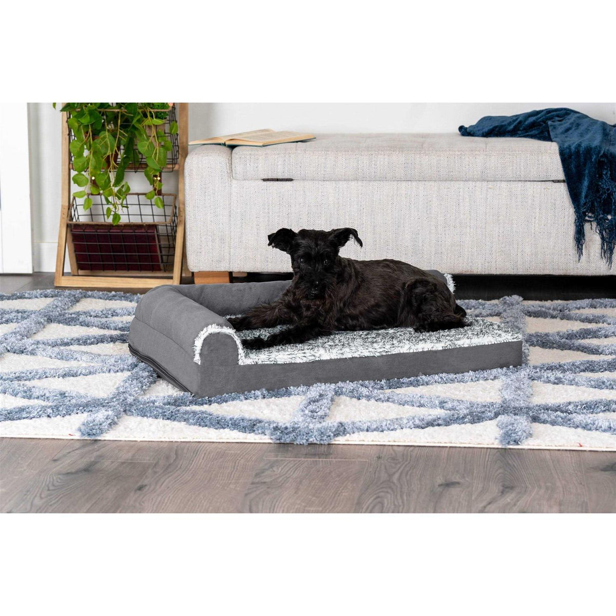 Two-Tone Faux Fur Suede Chaise Lounge Dog Bed J611