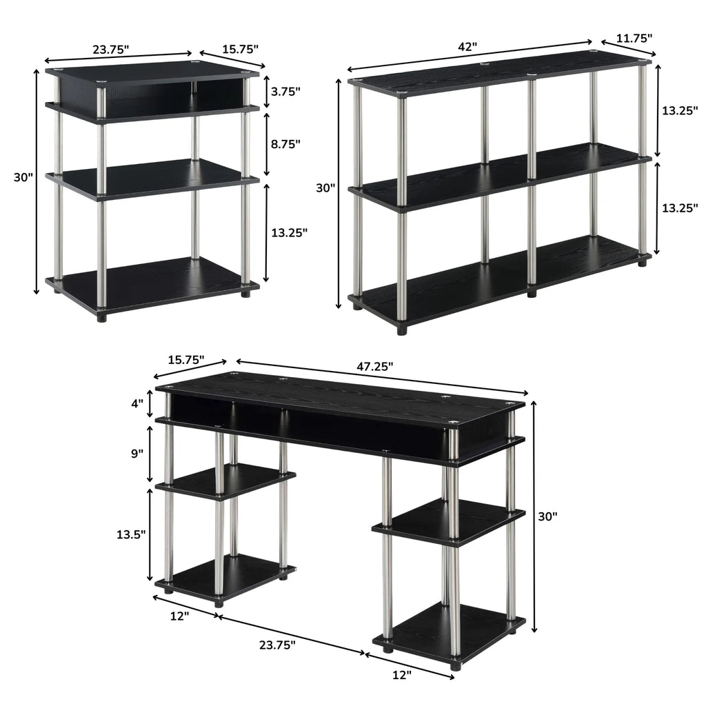 Black Desk with Printer Stand and Console Table Set P2248