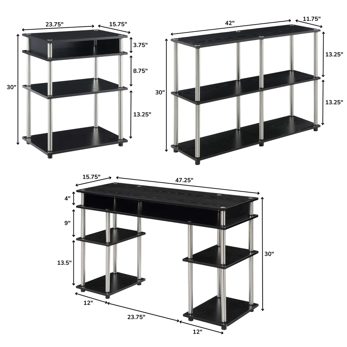 Black Desk with Printer Stand and Console Table Set P2248