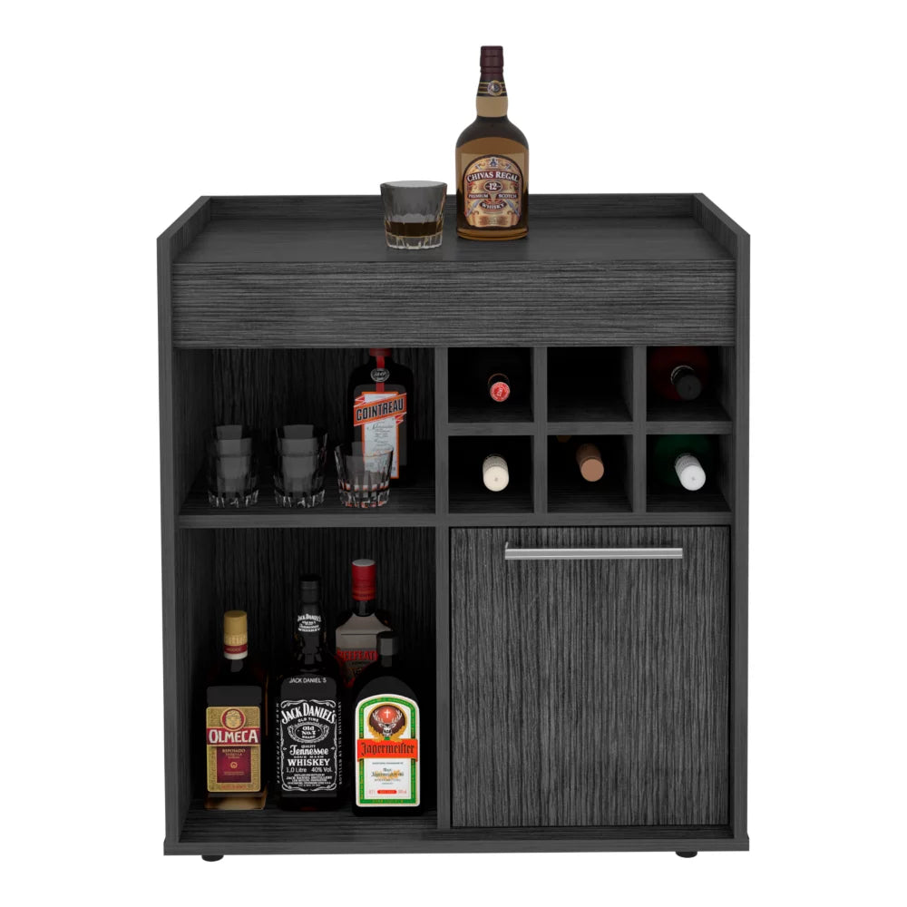 Light Gray Bar Cabinet with Concealed Shelves and Wine Cubbies S2574