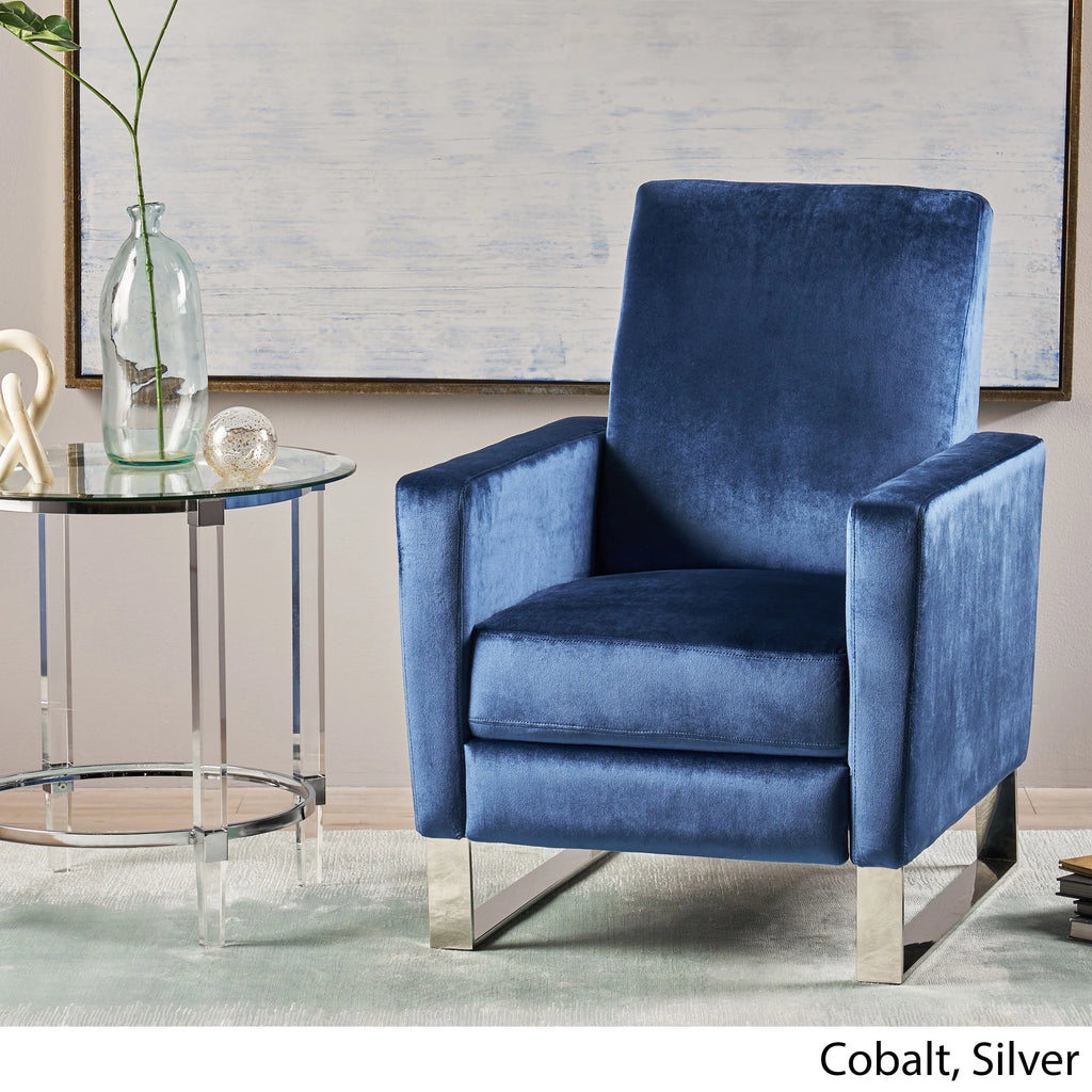 Cobalt Velvet Push Back High Leg Recliner B2122