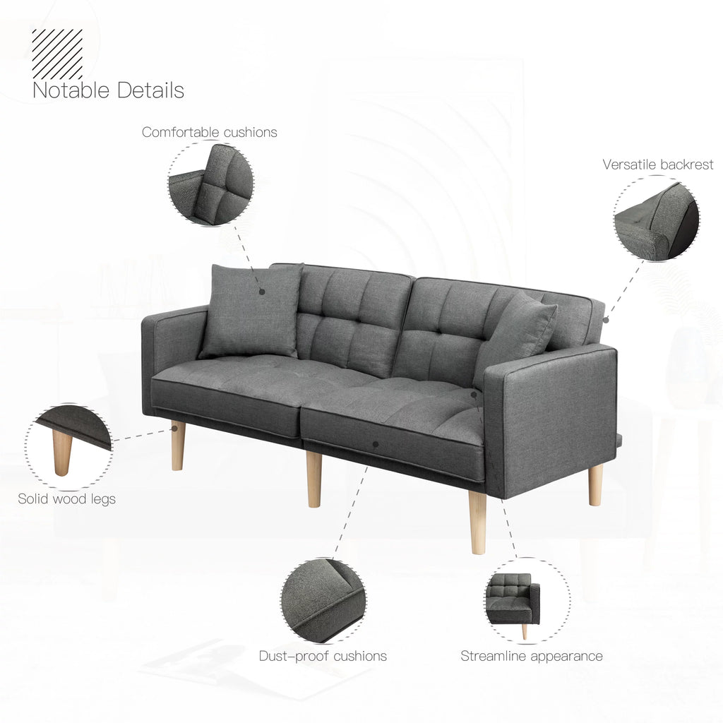 71.3 inch Futon Sofa Bed Convertible Sleeper Couch with 2 Pillows Navy Blue J175319