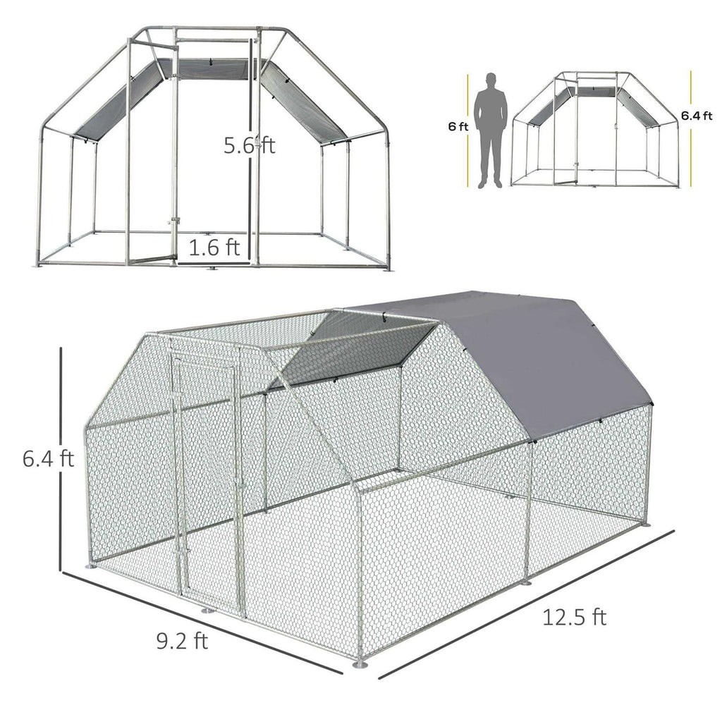 Galvanized Metal Chicken Coop with Cover Walk-In Pen Run K1525