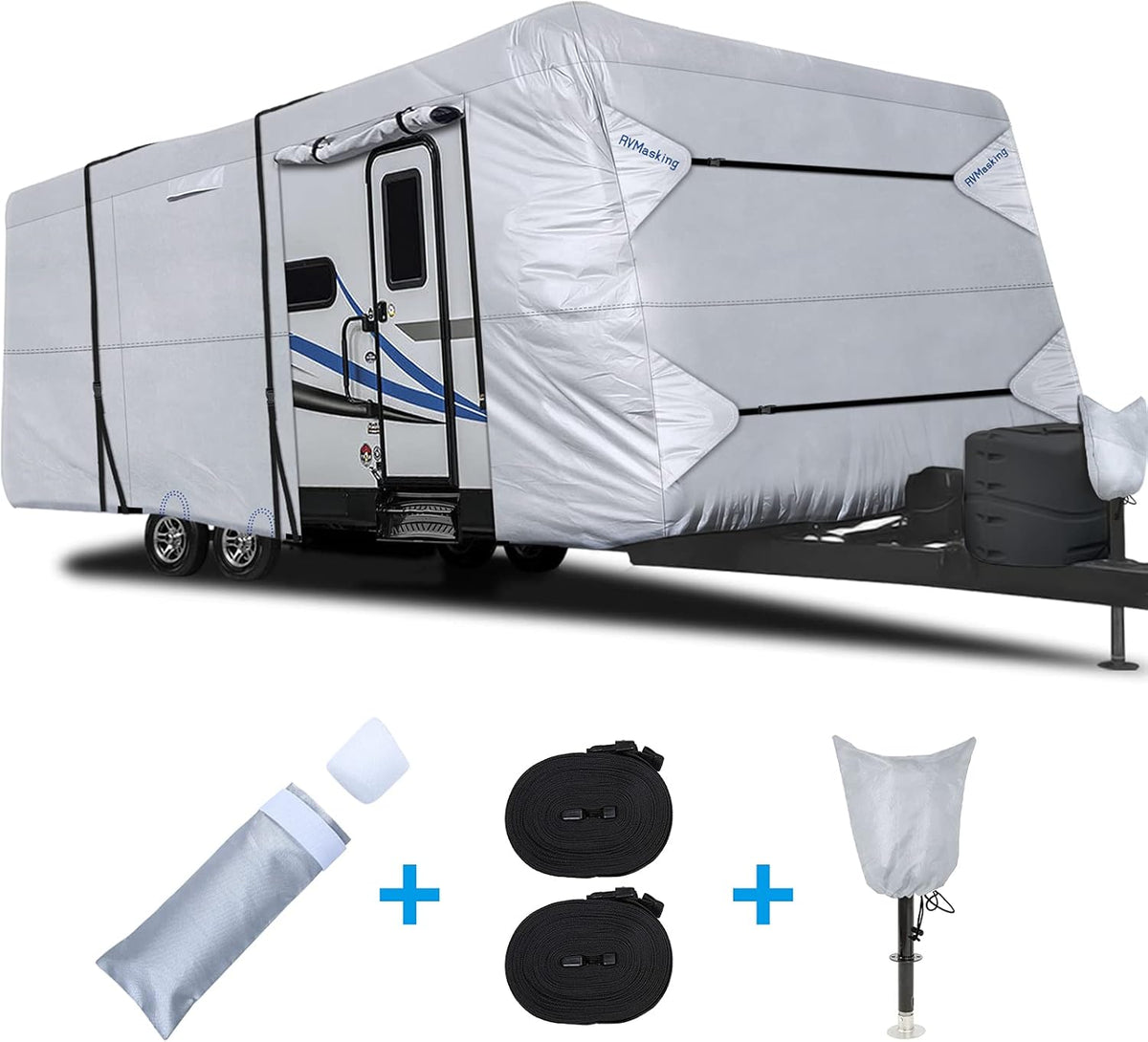 Rip-Stop RV Cover Fits 20'1" - 22' Long Motorhome, Waterproof Camper Cover with Gutter Covers T549148
