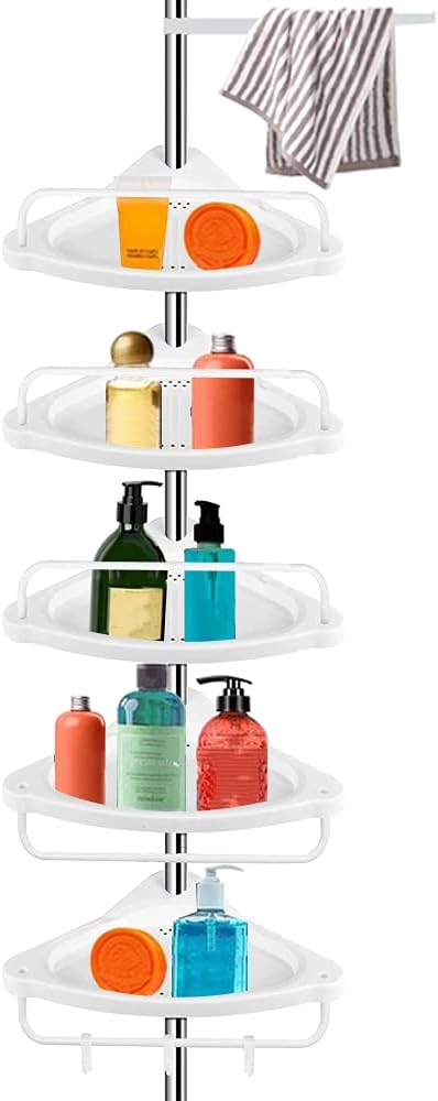 Black Stainless Steel 5-Shelf Tension Pole Shower Caddy R8306
