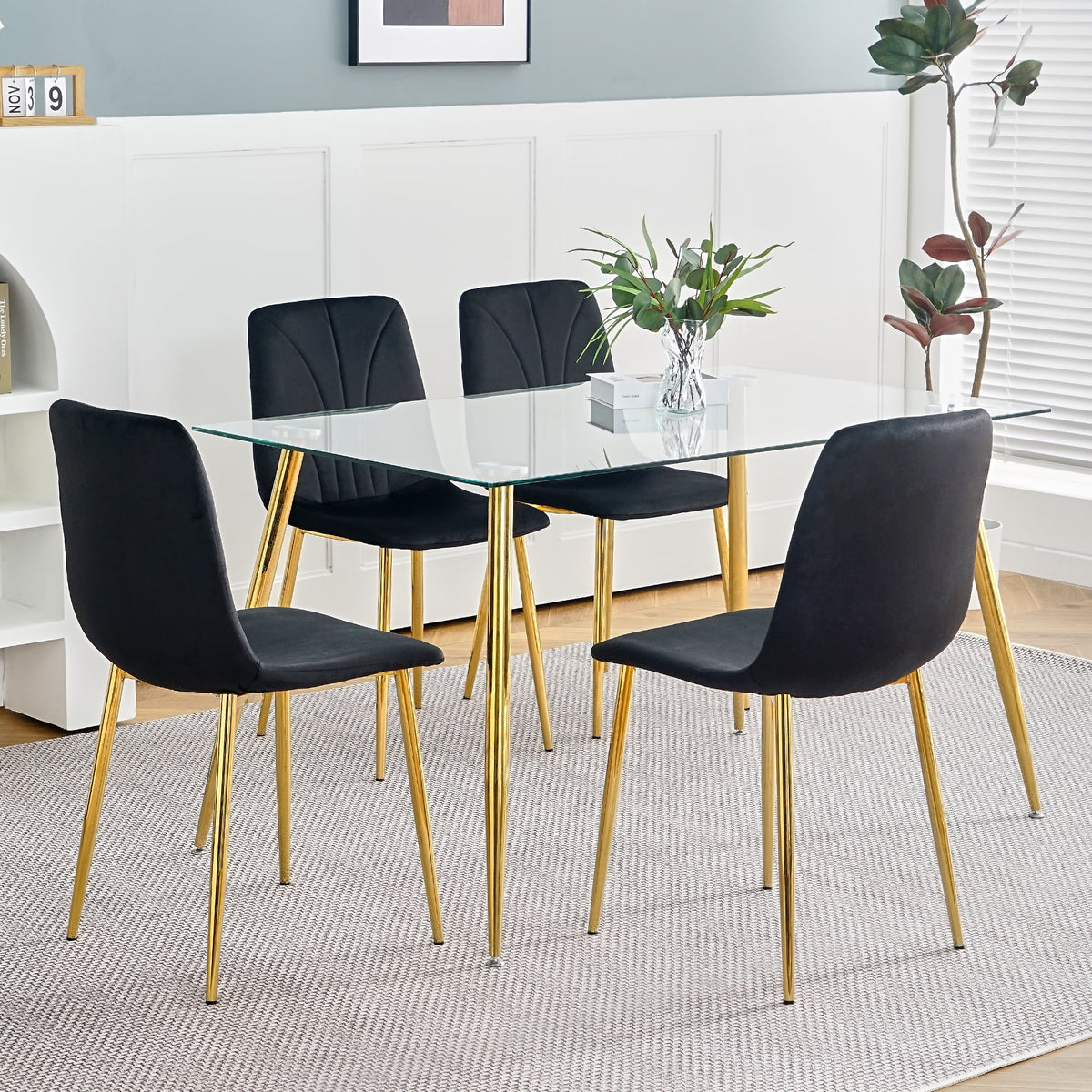 Black Dining Chair with Gold Metal Legs Set of 4 J803