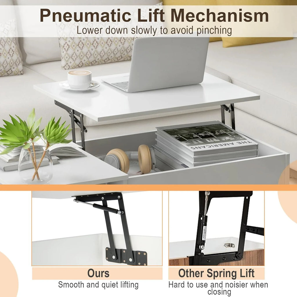 Lift-Top Coffee Table with Compartments Wood Rectangular D412