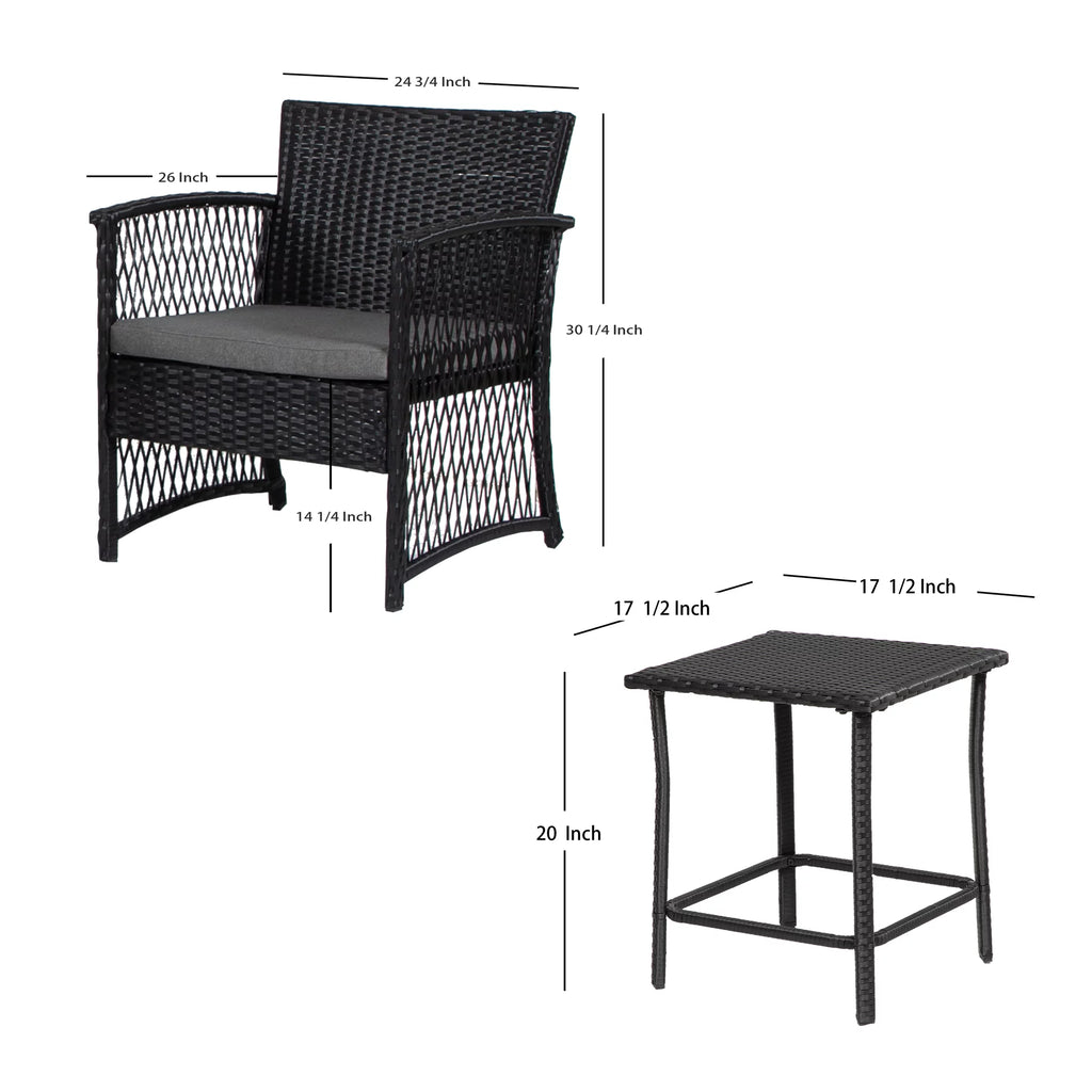 3 Piece Wicker PE Rattan Patio Bistro Set A5749