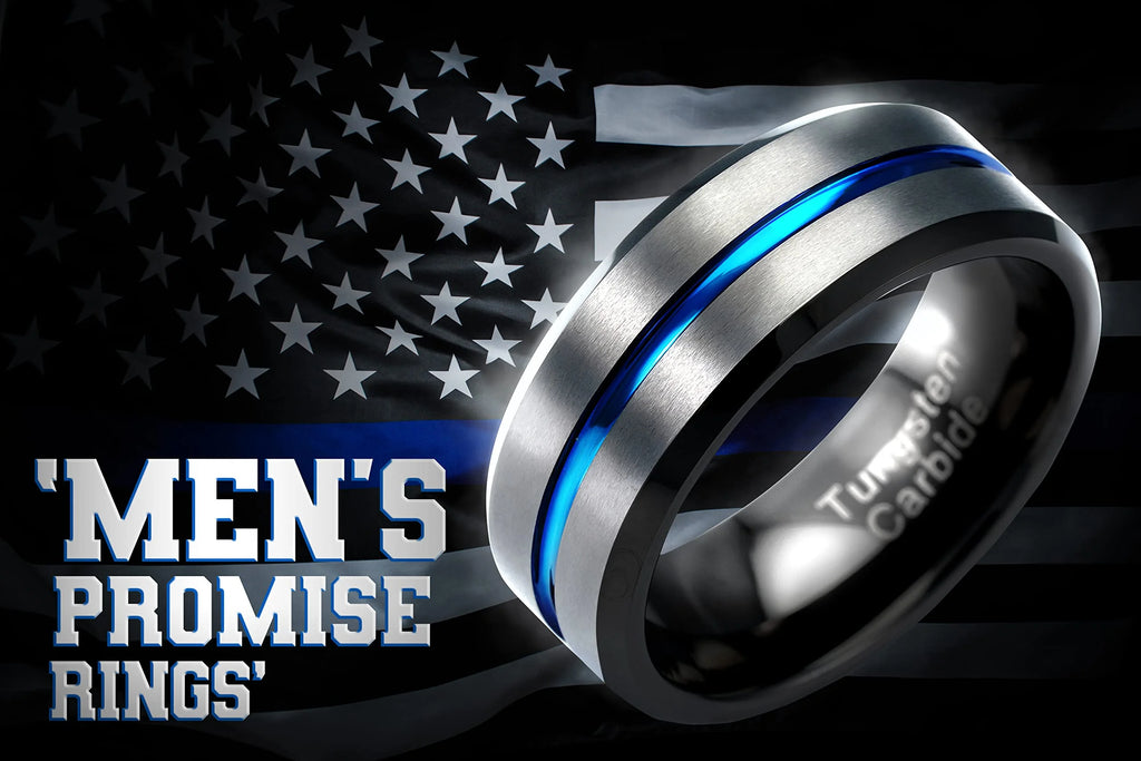 Gunmetal Gray Tungsten Ring Blue Groove Line Wedding Band Size 6.5 U508378