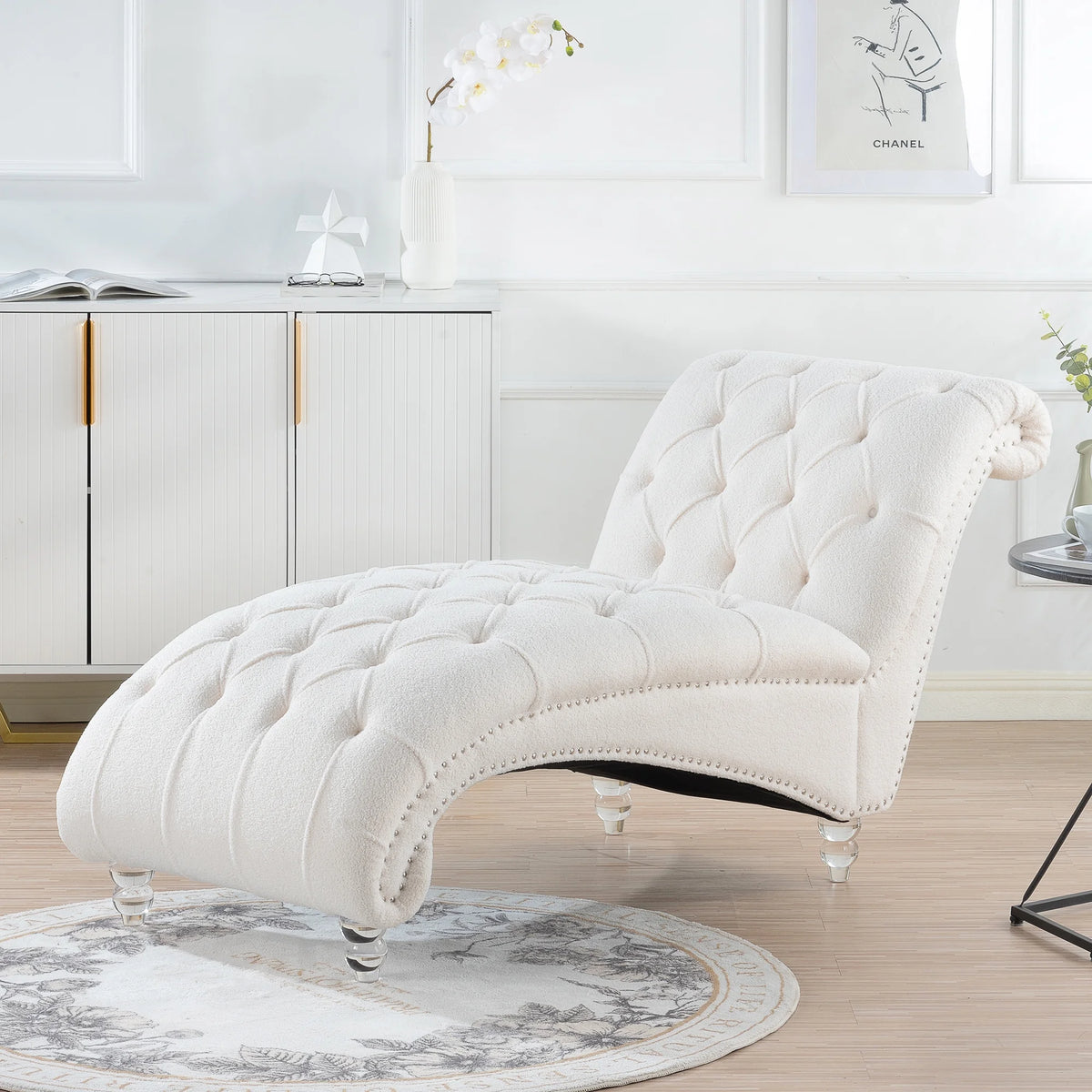 White Tufted Armless Chaise O713