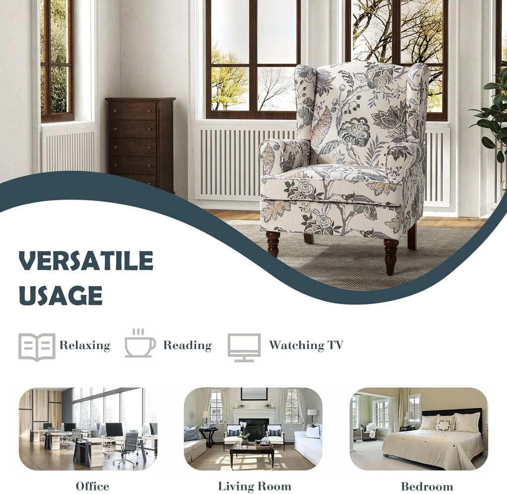 Green Wingback Accent Chair with Wood Legs T2180