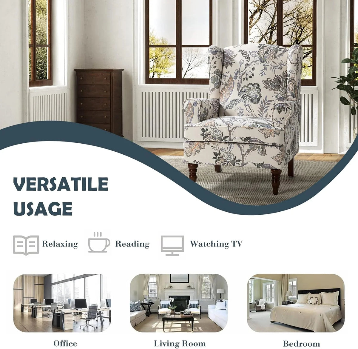 Green Wingback Accent Chair with Wood Legs T2180