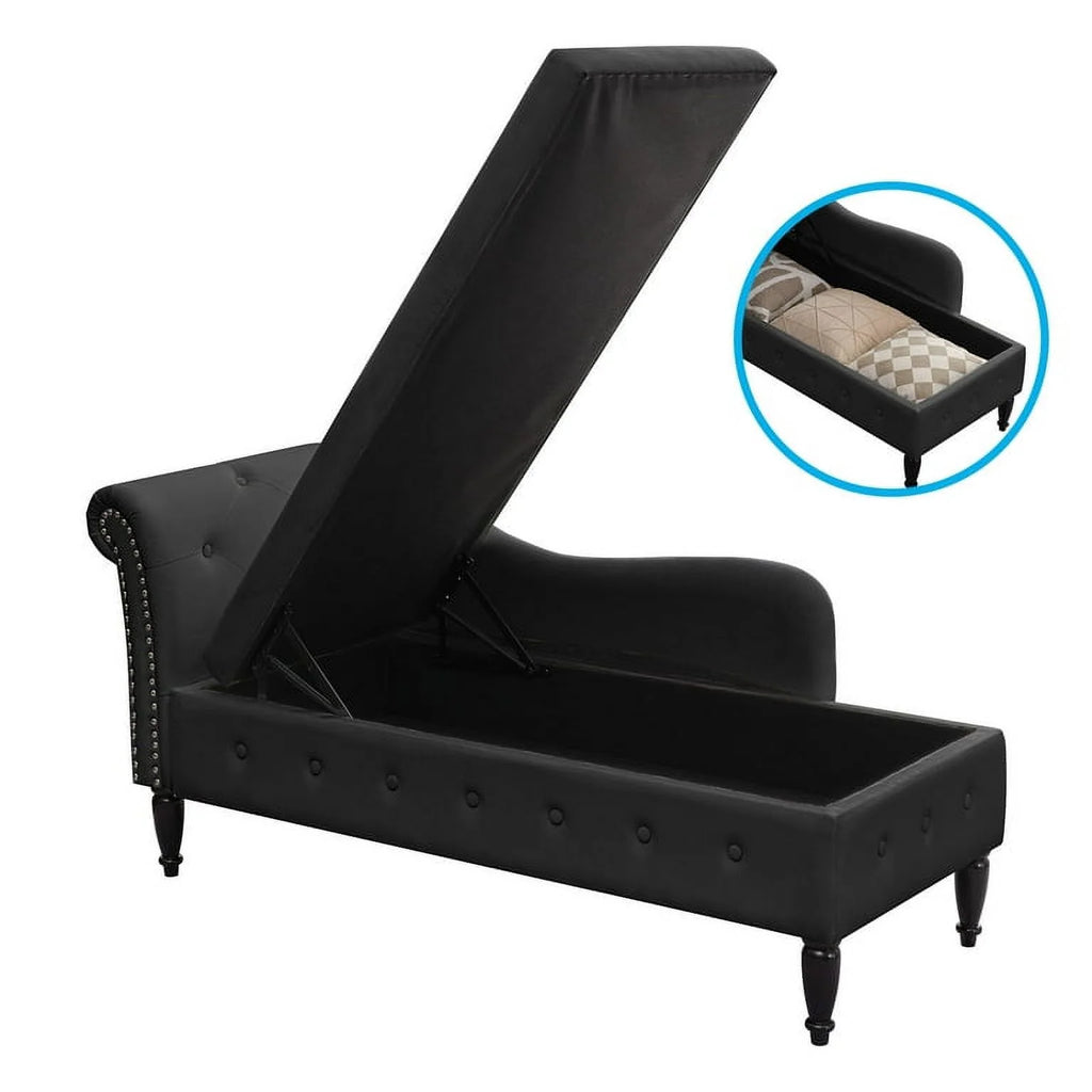 Dark Gray Velvet Tufted Chaise Lounge with Pillow L745