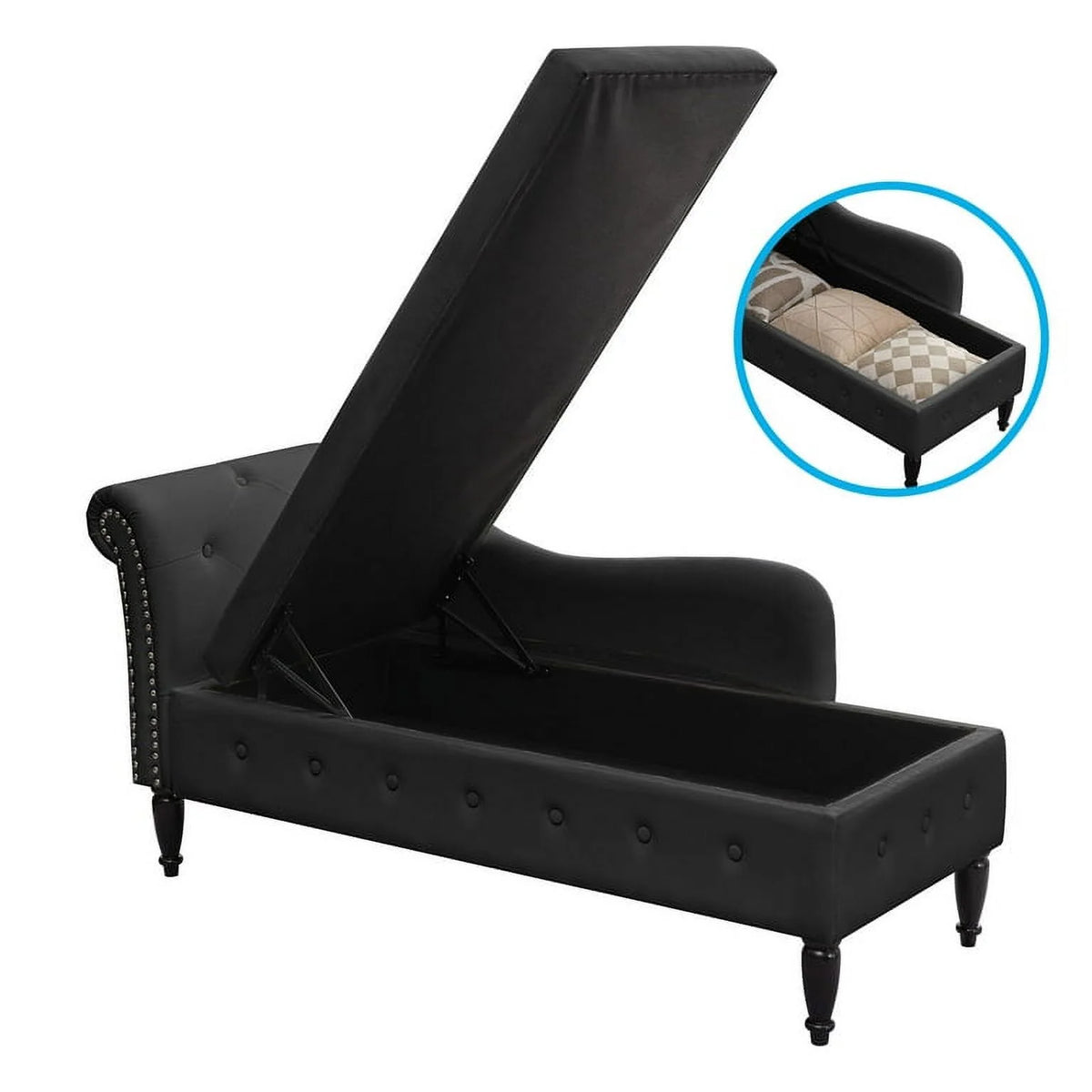 Dark Gray Velvet Tufted Chaise Lounge with Pillow L745