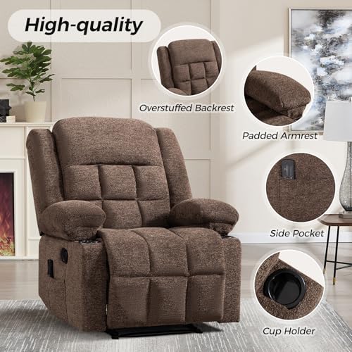 Brown Manual Recliner Chair with Massage and Heat R462