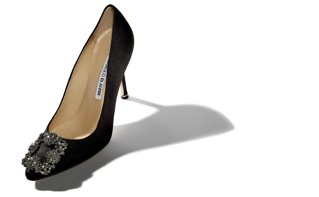 Black Satin Jewel Buckle Pumps A5957