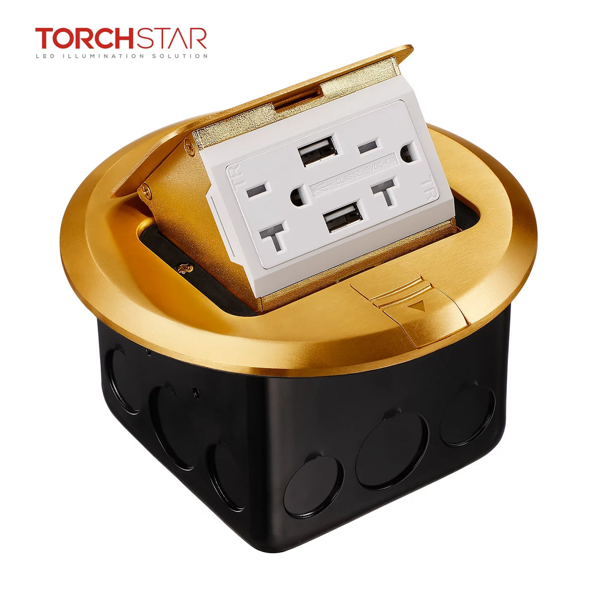 Brass Cover Electrical Floor Outlet Box 20A 2AC Receptacle Outlets 2 USB Ports M147665