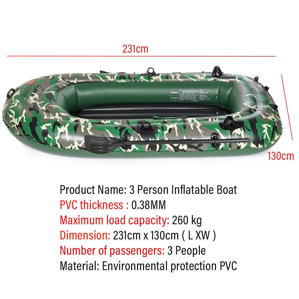 Inflatable 3-Person PVC Fishing Boat with Paddle M132