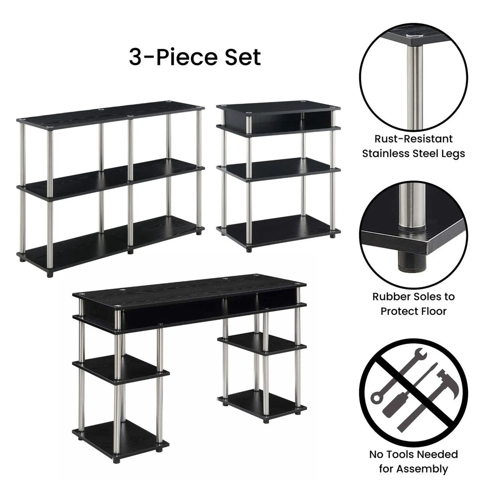 Black Desk with Printer Stand and Console Table Set P2248