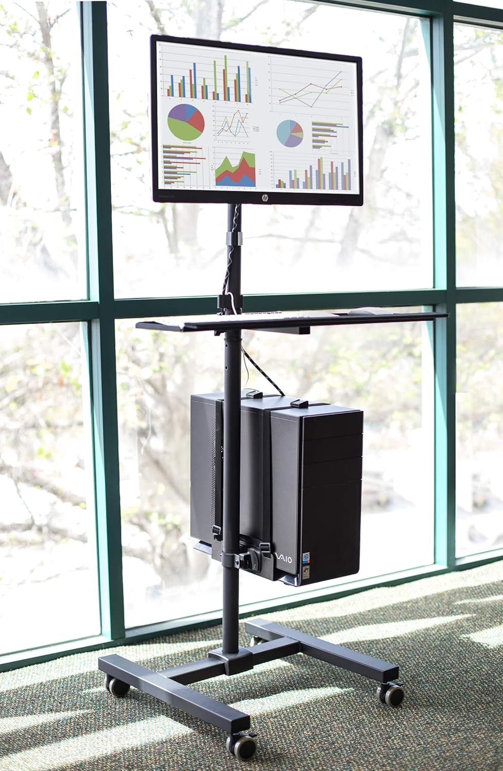 Rolling Computer Cart with Monitor Mount and CPU Holder B864879