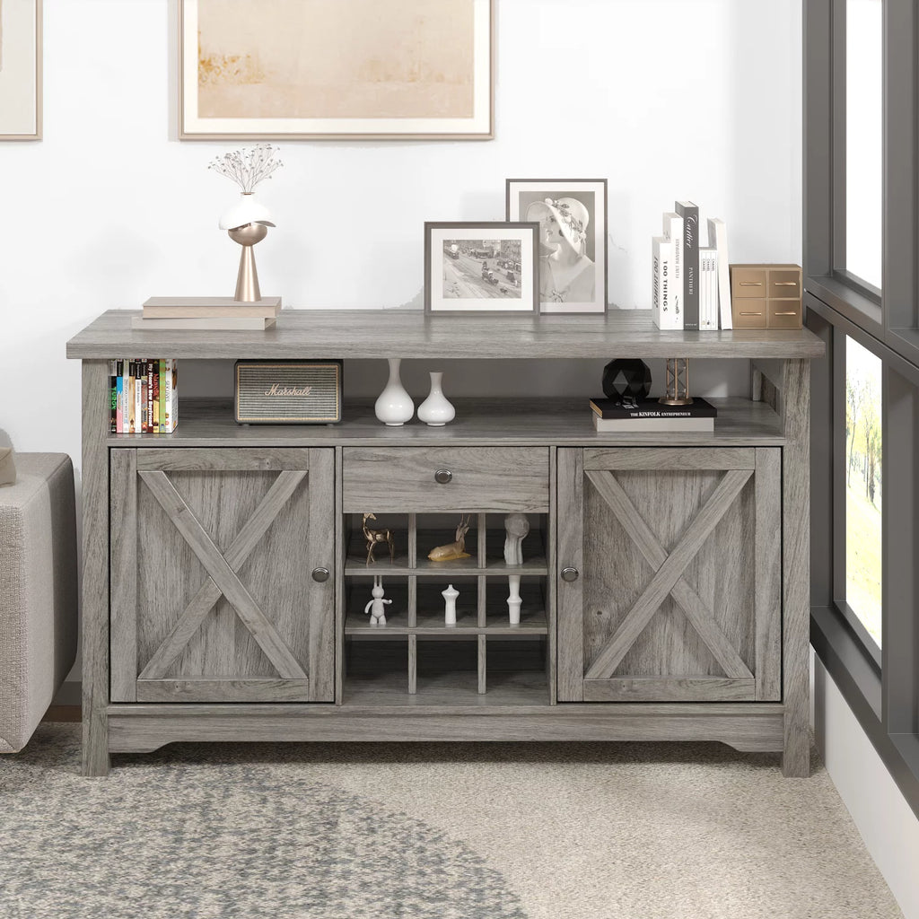 White 47 Kitchen Buffet Storage Cabinet with Barn Door H849
